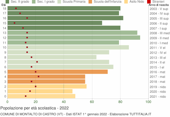 Grafico Popolazione in età scolastica - Montalto di Castro 2022