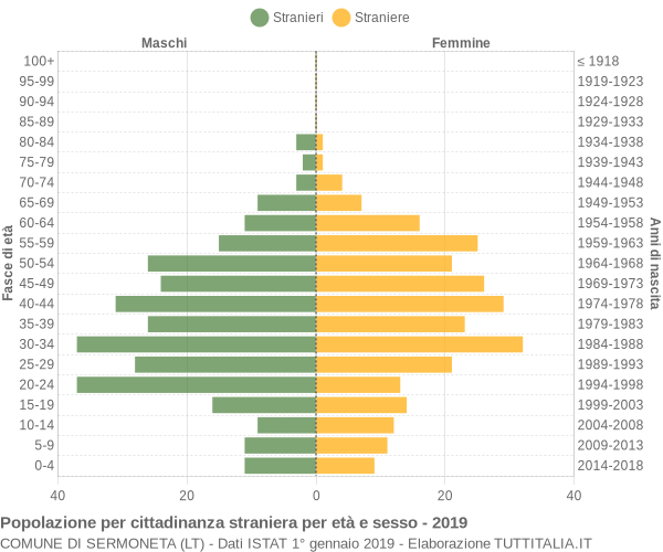 Grafico cittadini stranieri - Sermoneta 2019