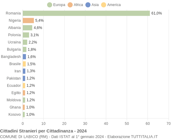 Grafico cittadinanza stranieri - Labico 2024