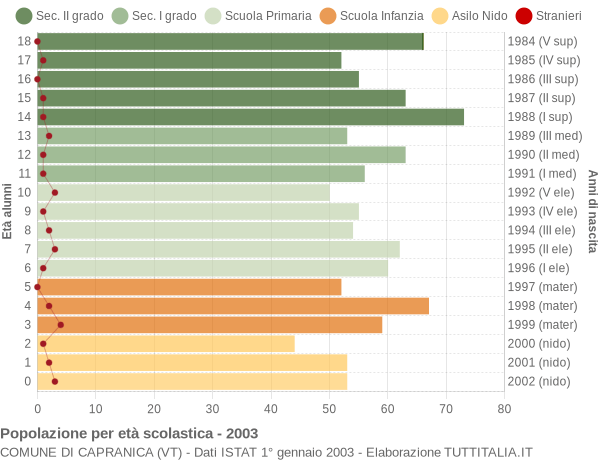 Grafico Popolazione in età scolastica - Capranica 2003