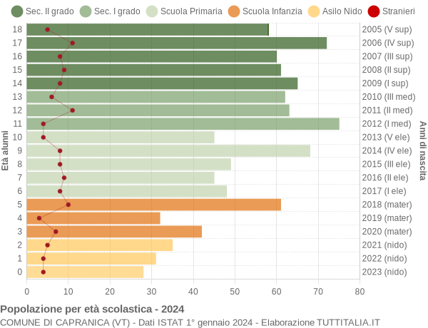 Grafico Popolazione in età scolastica - Capranica 2024