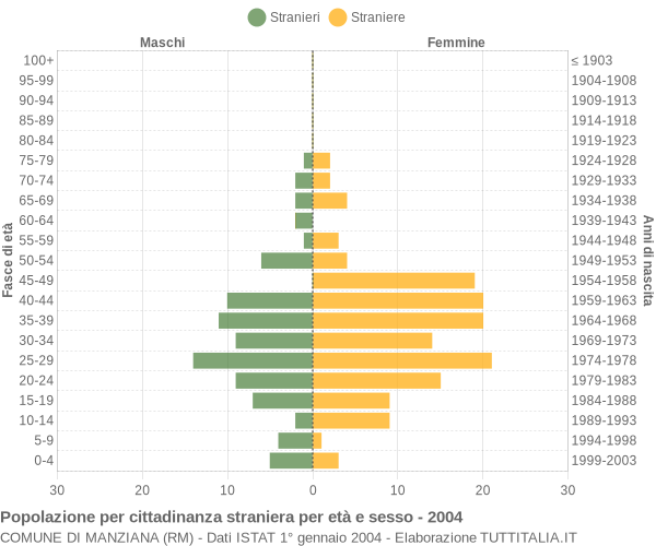 Grafico cittadini stranieri - Manziana 2004