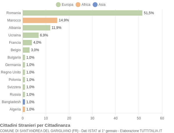 Grafico cittadinanza stranieri - Sant'Andrea del Garigliano 2015