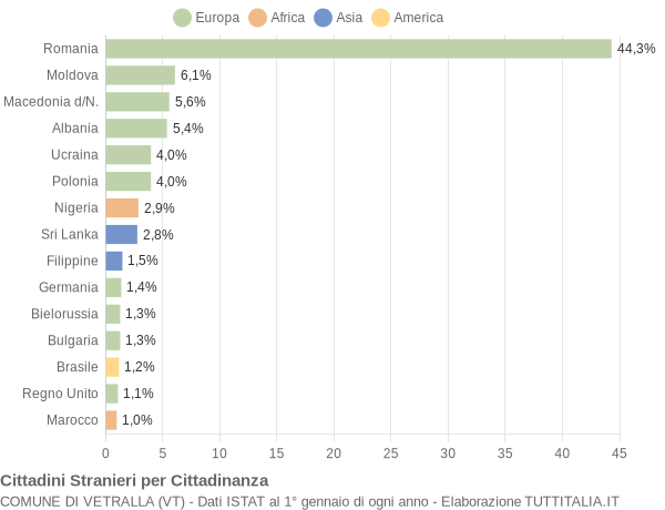 Grafico cittadinanza stranieri - Vetralla 2010