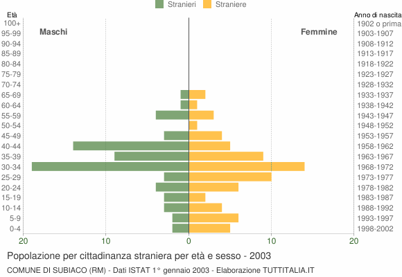 Grafico cittadini stranieri - Subiaco 2003