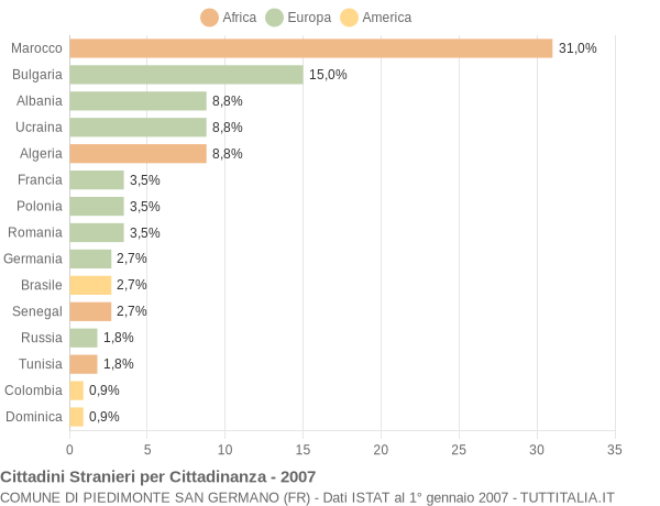 Grafico cittadinanza stranieri - Piedimonte San Germano 2007