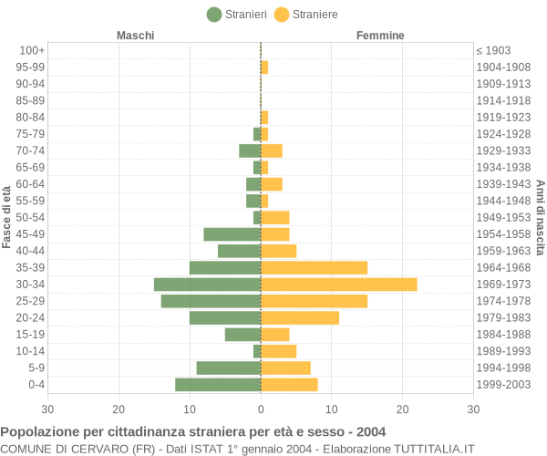 Grafico cittadini stranieri - Cervaro 2004