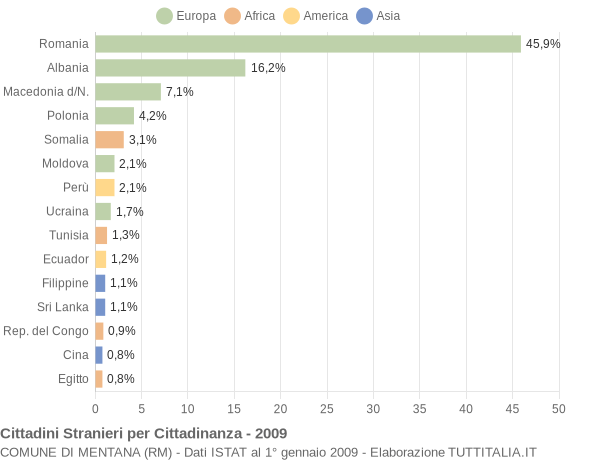 Grafico cittadinanza stranieri - Mentana 2009