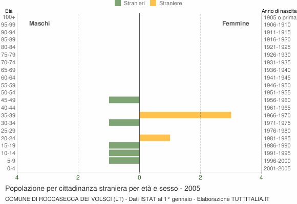 Grafico cittadini stranieri - Roccasecca dei Volsci 2005