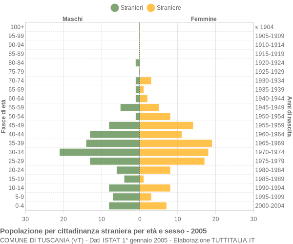 Grafico cittadini stranieri - Tuscania 2005