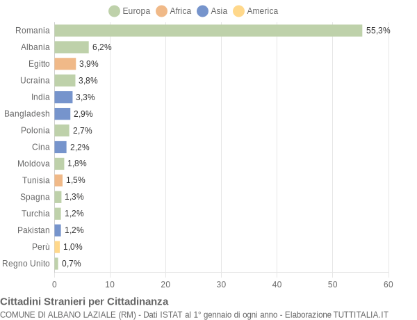 Grafico cittadinanza stranieri - Albano Laziale 2020