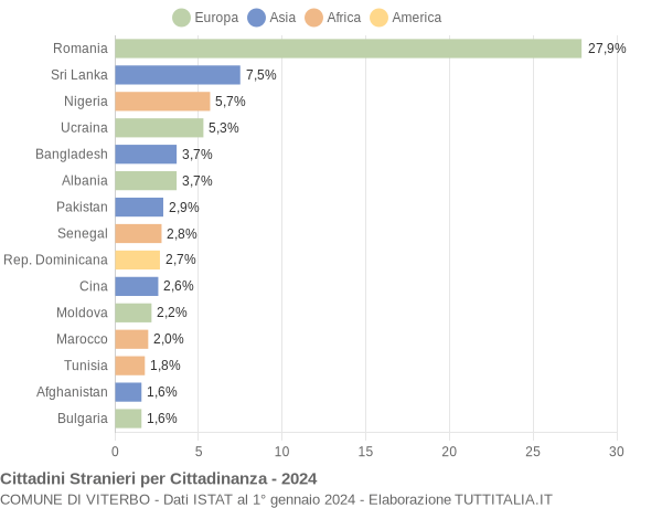 Grafico cittadinanza stranieri - Viterbo 2024