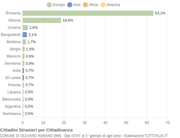 Grafico cittadinanza stranieri - Olevano Romano 2011