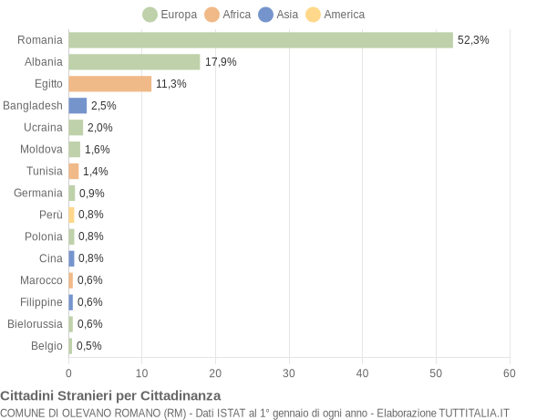 Grafico cittadinanza stranieri - Olevano Romano 2019