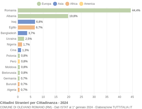 Grafico cittadinanza stranieri - Olevano Romano 2024