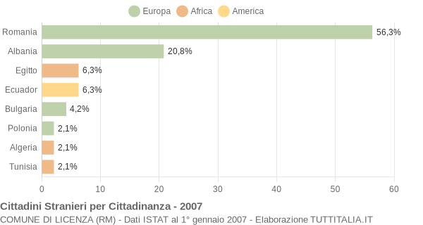 Grafico cittadinanza stranieri - Licenza 2007