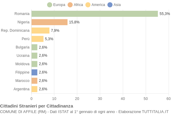 Grafico cittadinanza stranieri - Affile 2010