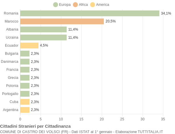 Grafico cittadinanza stranieri - Castro dei Volsci 2005