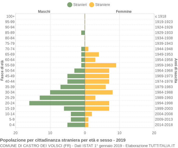 Grafico cittadini stranieri - Castro dei Volsci 2019