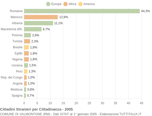 Grafico cittadinanza stranieri - Valmontone 2005