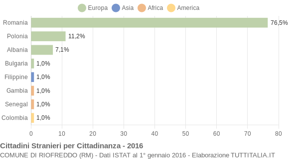 Grafico cittadinanza stranieri - Riofreddo 2016