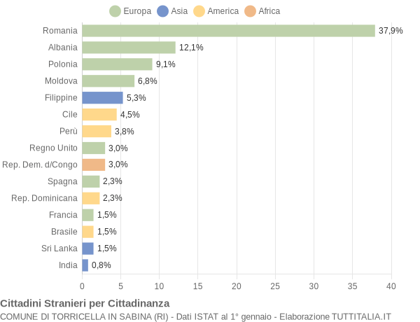 Grafico cittadinanza stranieri - Torricella in Sabina 2011