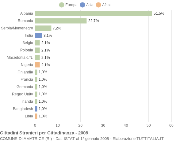 Grafico cittadinanza stranieri - Amatrice 2008