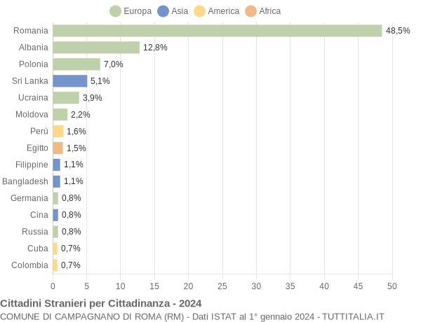 Grafico cittadinanza stranieri - Campagnano di Roma 2024