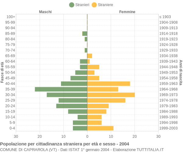 Grafico cittadini stranieri - Caprarola 2004