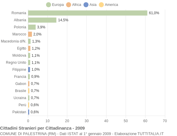 Grafico cittadinanza stranieri - Palestrina 2009