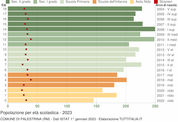 Grafico Popolazione in età scolastica - Palestrina 2023