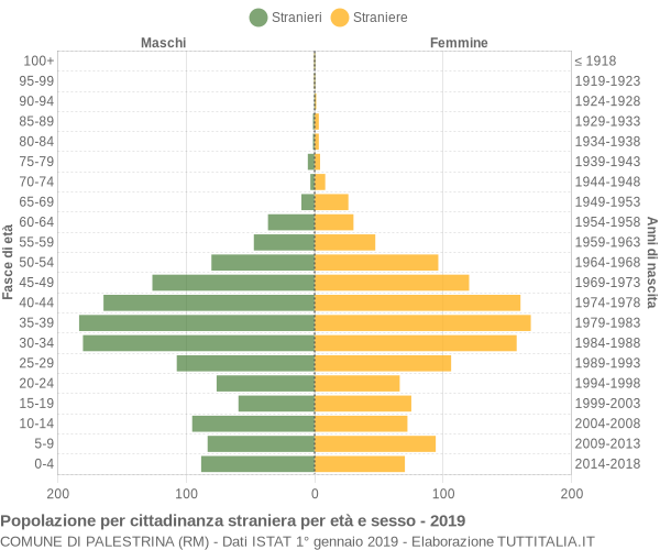 Grafico cittadini stranieri - Palestrina 2019