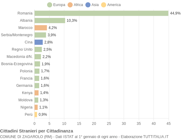 Grafico cittadinanza stranieri - Zagarolo 2004