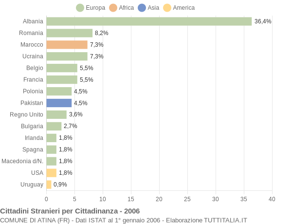 Grafico cittadinanza stranieri - Atina 2006