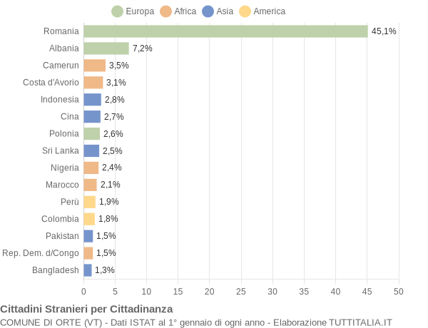 Grafico cittadinanza stranieri - Orte 2010