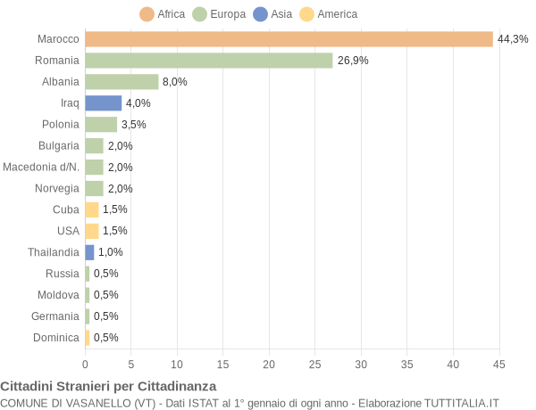 Grafico cittadinanza stranieri - Vasanello 2004