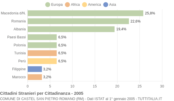 Grafico cittadinanza stranieri - Castel San Pietro Romano 2005