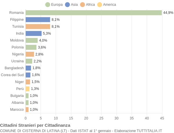 Grafico cittadinanza stranieri - Cisterna di Latina 2010