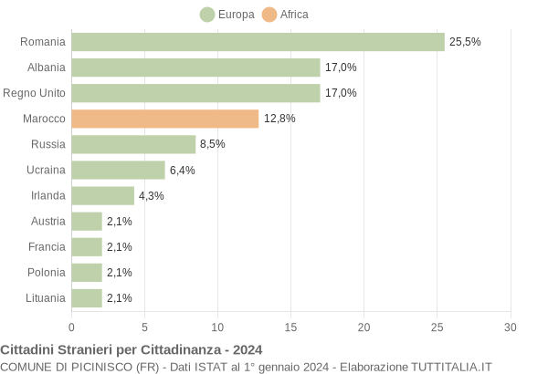 Grafico cittadinanza stranieri - Picinisco 2024