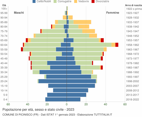 Grafico Popolazione per età, sesso e stato civile Comune di Picinisco (FR)