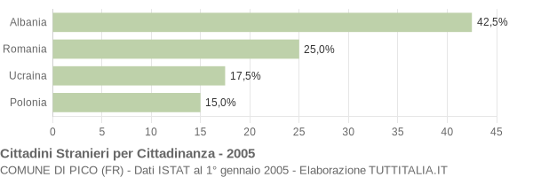 Grafico cittadinanza stranieri - Pico 2005