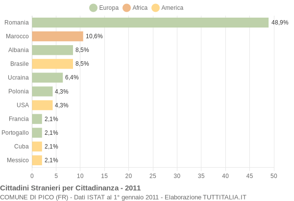 Grafico cittadinanza stranieri - Pico 2011