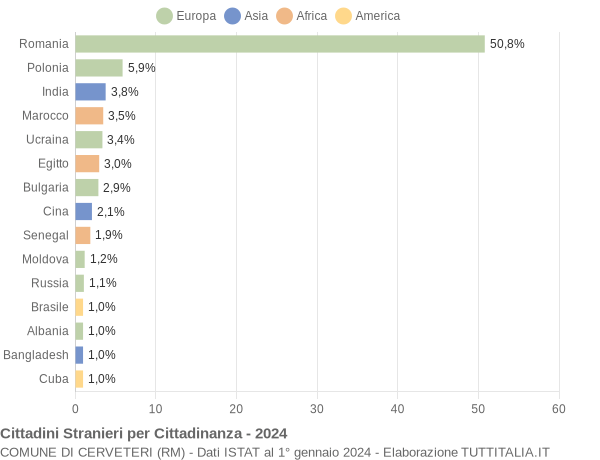 Grafico cittadinanza stranieri - Cerveteri 2024