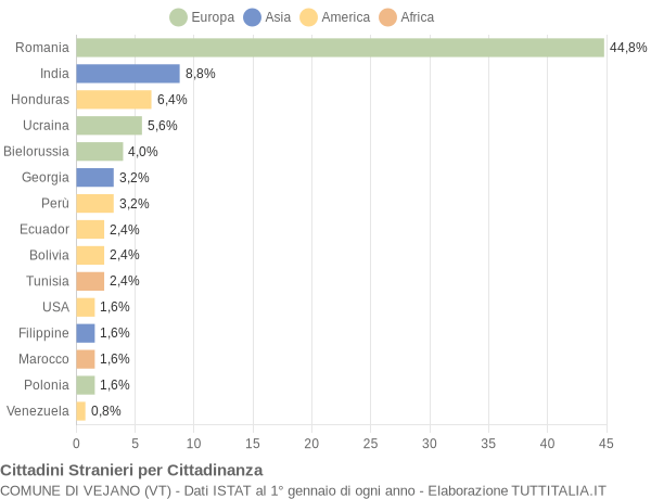 Grafico cittadinanza stranieri - Vejano 2019