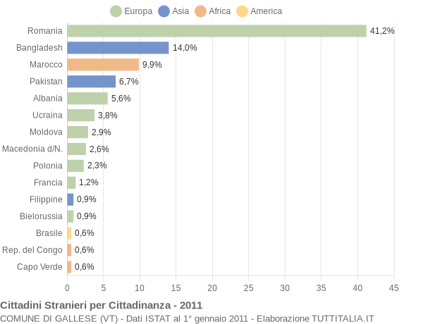 Grafico cittadinanza stranieri - Gallese 2011