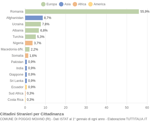 Grafico cittadinanza stranieri - Poggio Moiano 2014