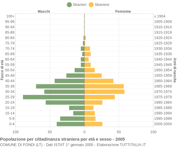 Grafico cittadini stranieri - Fondi 2005
