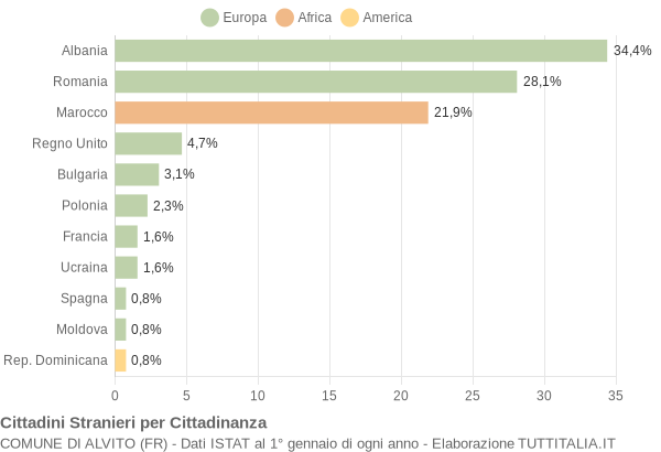 Grafico cittadinanza stranieri - Alvito 2010