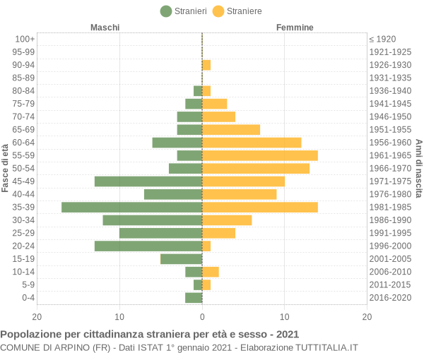 Grafico cittadini stranieri - Arpino 2021