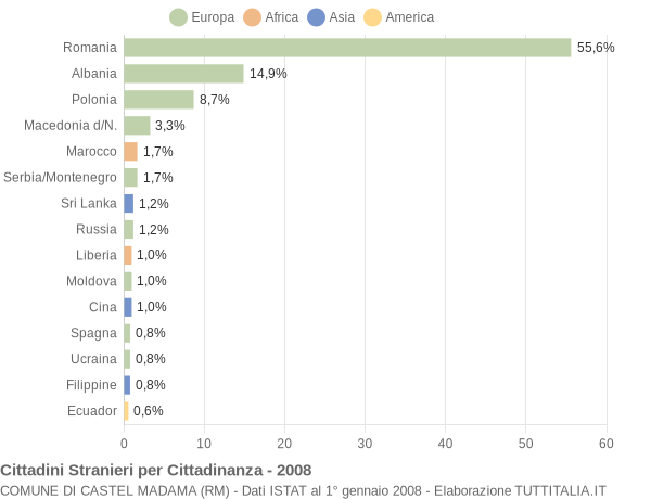 Grafico cittadinanza stranieri - Castel Madama 2008